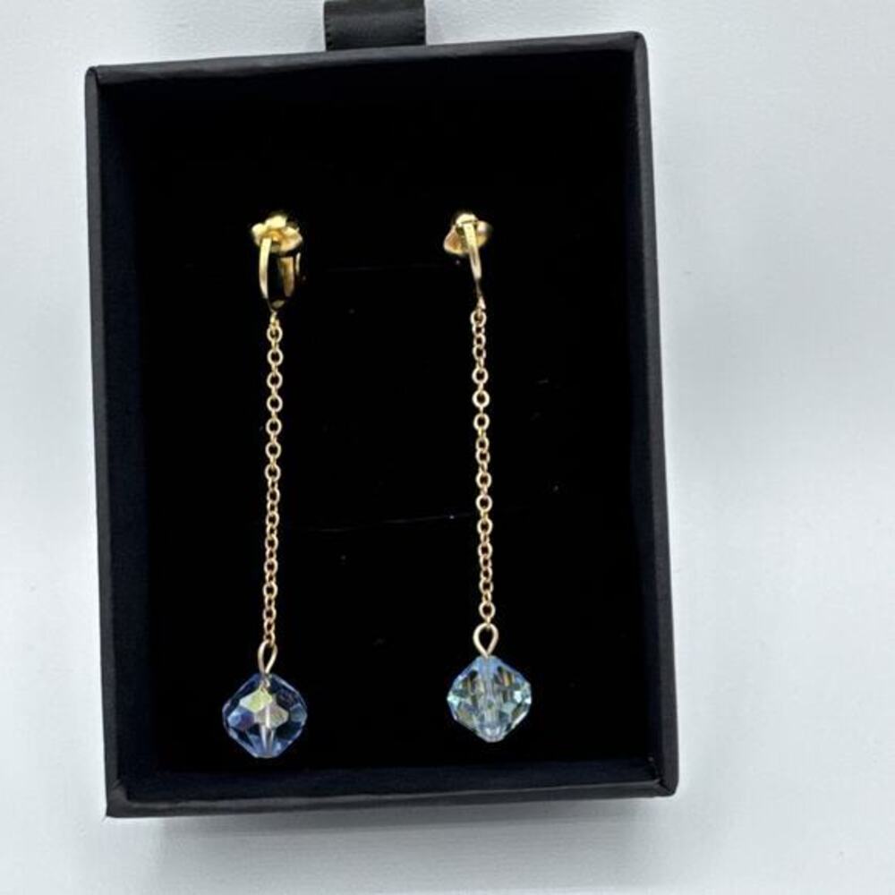 Vintage Mid-Century Aurora Borealis Crystal Drop Dangle Earrings - Gold Tone